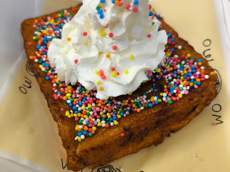 Magic Fairy French toast with whipped cream and hundreds and thousands at WoMo, Fremantle